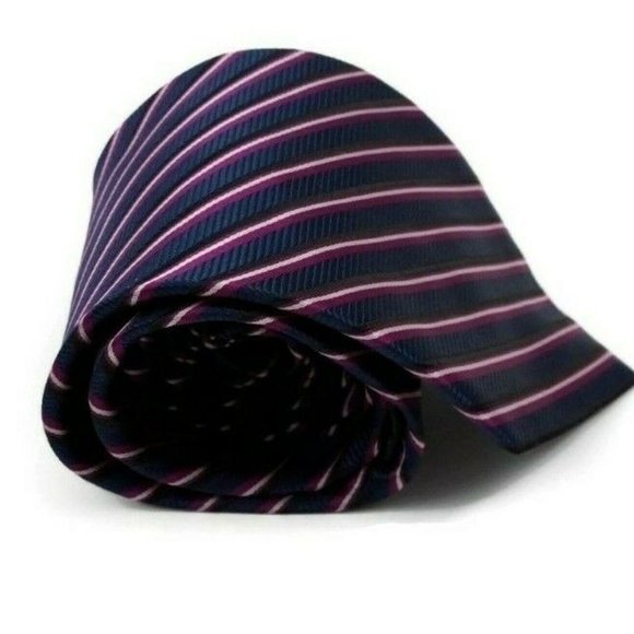 Marquis Vegan Silk Geometric Striped Tie Navy Red - Picture 2 of 4